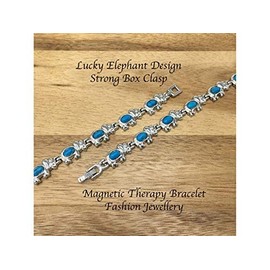 Helena Rose Magnetic Bracelet for Women - Blue Turquoise Elephant Bangle - Fits Wrist up to 7.5" Fully Adjustable - with Jewellery Gift Box