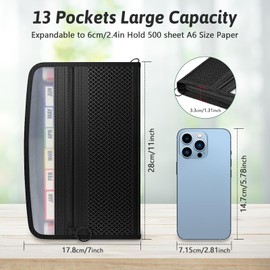 Ansook Receipt Organiser, 13 Pockets Coupon Expending Files, Small File Folder Organiser, 10.8×6.8 Inches Accordian Document Folders with &Labels, Junior Size Monthly Budget Planner Organiser