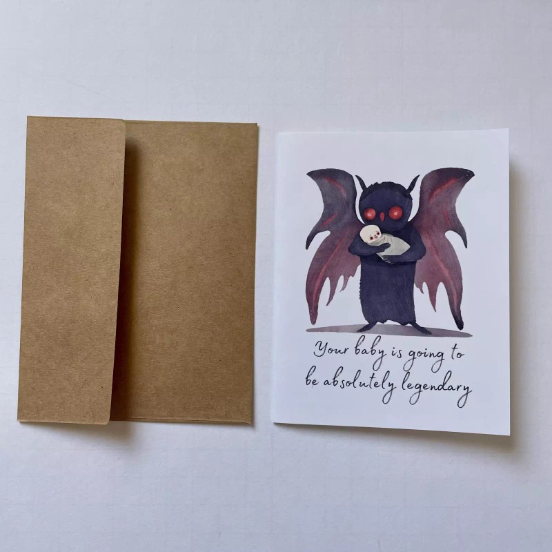Cryptic Paper Co Mothman Baby Shower Card, New Baby Card