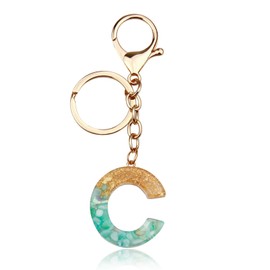 ORUZA Alphabet Initial Letter Keychain, Gold Light Blue Initial with Butterfly Tassel Pendant Resin Letter Key Ring for Women Wallet Purses (C)
