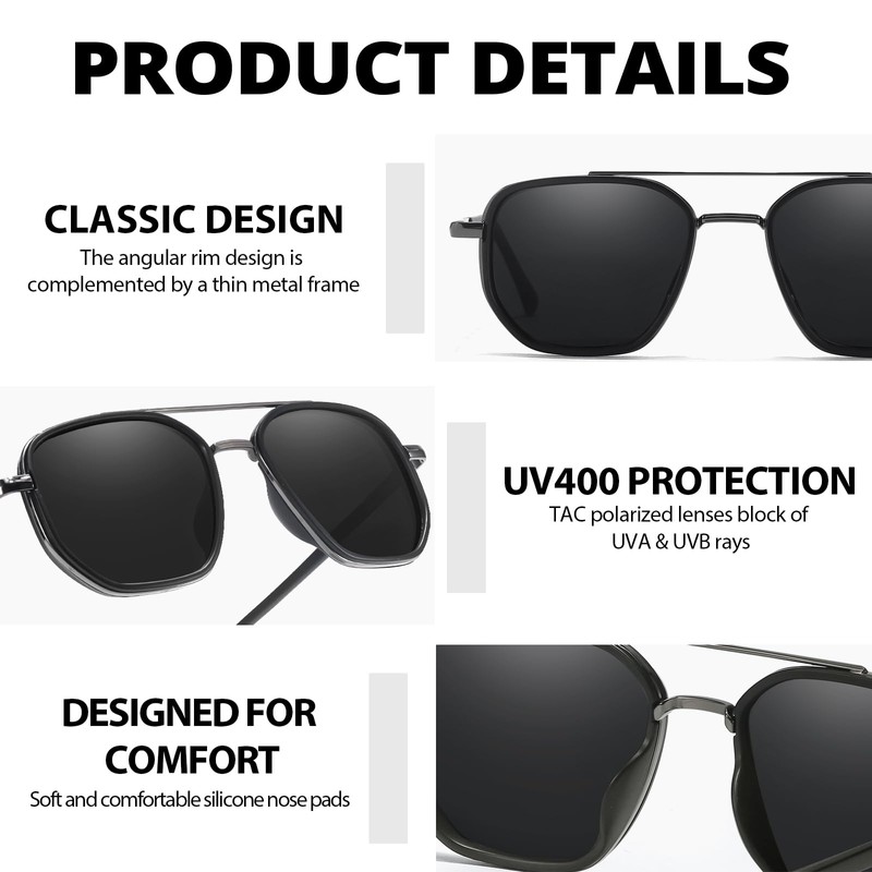 LVIOE Sunglasses Womens Polarized Lens Tangle Free Double Bridge Metal