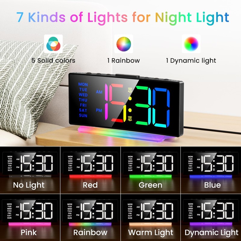 Digital Alarm Clock for Bedroom, Digital Clock with Curved Design,