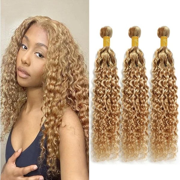 Giginger P27/613 Blonde Jerry Curly Human Hair Bundles 24 26
