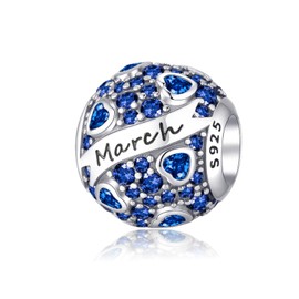 Symreite March Birthstone Charm 925 Sterling Silver Birthday Bead Charms Jewellery Gifts Compatible with European Bracelets for Women