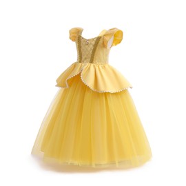 Hulaha Girls Belle Princess Dress Kids Yellow Party Costume Girls Belle Dress Up with Jewelry Accessories 9-10Years