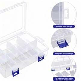 3Pcs Jewellery Storage Boxes, Bead Earring Clear Plastic Storage Boxes with Double Buckle, Stackable Organisers Box with 8 Adjustable Dividers, DIY Arts Grids Storage Boxes for Crafts