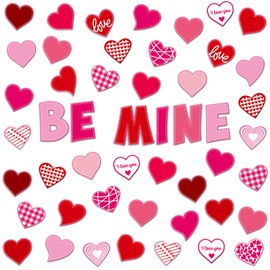 68 Pcs Valentine's Day Classroom Bulletin Border Decor Set Valentine's Day Cutouts Hearts Cutouts Pink Red Be Mine Cutouts for Valentines Day Classroom Holiday Bulletin Border Wall Decor