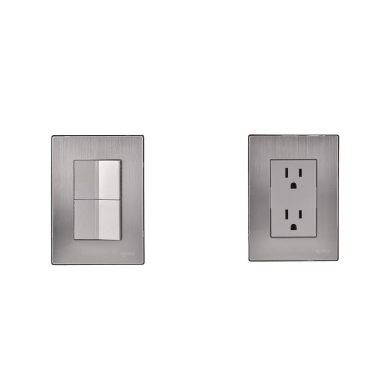 iGoto INOX1014 con 2 apagadores escalera de 1.5 módulos, Acero