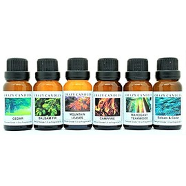 Crazy Candles 6 Bottles Set, Mountain Leaves, Mahogany Teakwood, Campfire, Balsam Fir, Balsam & Cedar, Cedar 1/2 Fl Oz Each (15ml) Premium Fragrance Oils
