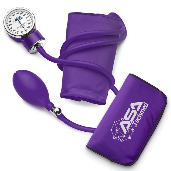 ASA TECHMED Manual Blood Pressure Monitor - Aneroid Sphygmomanometer Blood Pressure Cuff arm for Nurses Universal (Purple) Standard