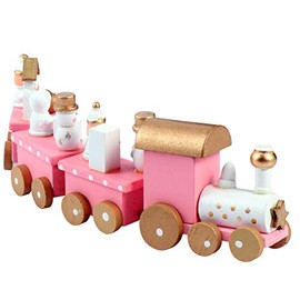 NUOBESTY Christmas Wooden Trains Christmas Decorations 4 Sections of Christmas Train Children's Holiday Birthday, 1pc