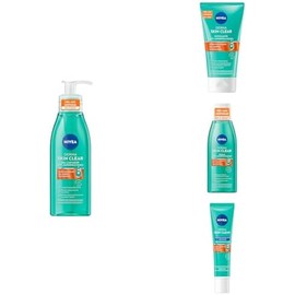 NIVEA. Derma Skin Clear Gel Limpiador 150 ml + Derma Skin Clear Exfoliante 150 ml + Derma Skin Clear Tónico 200 ml + Derma Skin Clear Peeling Exfoliante de Noche 40 ml