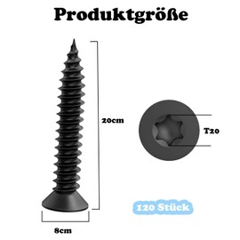 Pack of 120 Black Wood Screws for Acoustic Panels Black Wood Screws with Safety Profile Self-Tapping and Vibration-Proof (M4 x 20 mm)