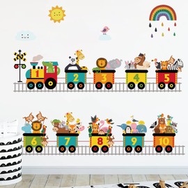 Condessacity Wall Stickers, Kids, Small Train, Wallpaper Stickers, Removable, Animals, Numbers, Cartoon Train, Wall Stickers, Children's Room, Kindergarten, Nursery School, Wall Decor, Waterproof, Wall Stickers, Toy Room Wall Stickers, Decoration, Wall D