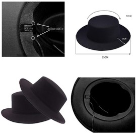 Unisex Classic Trendy Fedora Hat Wide Brim Floppy Wool Panama Hat Church Derby Cap(Black)
