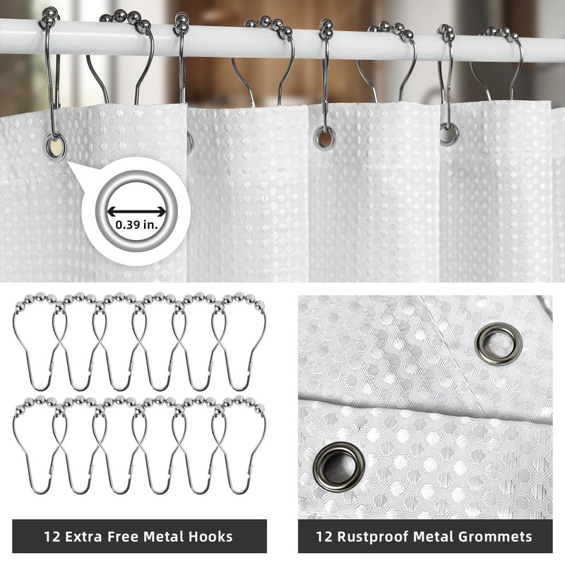Curoayood Shower Curtain for Bathroom,Machine Washable Light Weight Fabric Woven