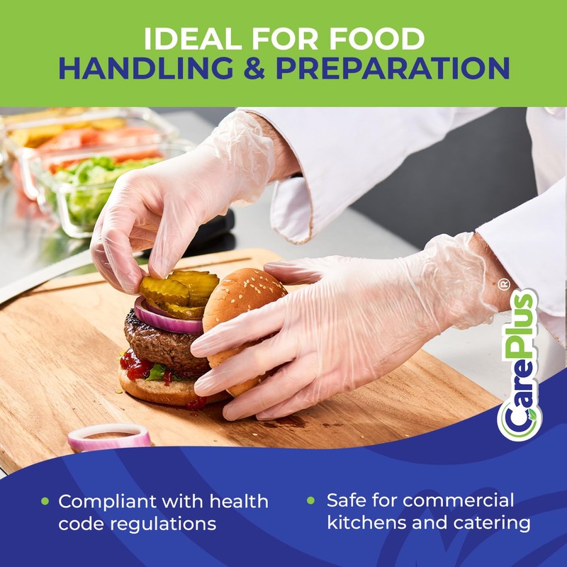 CARE PLUS Vinyl Gloves Clear Extra Large Size 100 Count