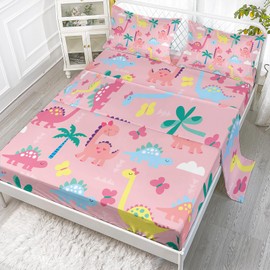 Axolotl Cute Dinosaur Sheets Twin Size,Dinosaurs Sheet Set Girls Sheets,Dinosaur Bedding Set Dinosaur Fitted Sheets for Kids Girls Teens Dinosaur Lovers,1 Flat Sheet 1 Fitted Sheet 2 Pillowcases,Pink