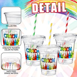 Domensi 50 Pcs Crayon Cups 12 oz Disposable Plastic Cups with Straws and Lids Crayon Clear Mug Birthday Mugs Supplies Birthday Table Decorations Summer Party Favor