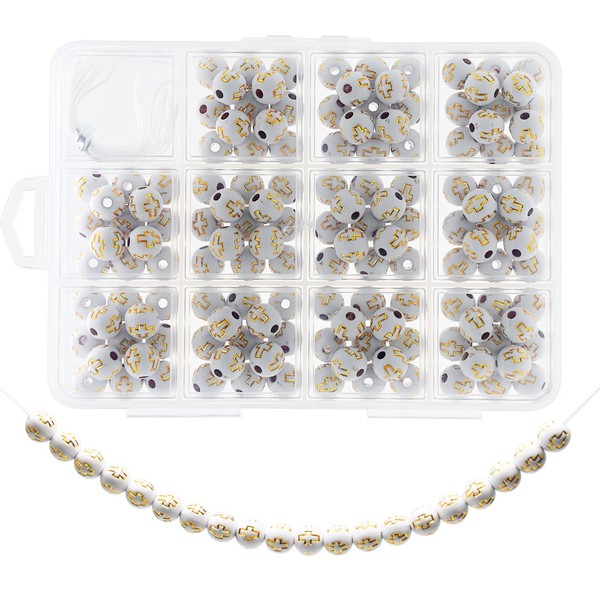 LEZAA 10mm Acrylic Beads for Bracelets,143 Pcs Cross Beads for