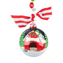 Glory Haus, adorno de Navidad, pintado a mano, bola de cerámica (casa de perro de Navidad)