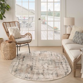 Nourison Concerto Abstract Beige Grey 6' x 9' Oval Area Rug, Easy Cleaning, Non Shedding, Bed Room, Living Room, Dining Room, Kitchen (6x9)