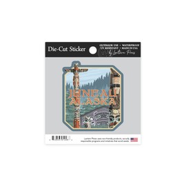 Die Cut Sticker Juneau, Alaska, Alaska Totem Poles, Contour Vinyl Sticker 1 to 3 inches (Waterproof Decal for Cars, Water Bottles, Laptops, Coolers), Small