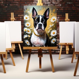 ZUVRDIAI DIY Acrylic Paint by Numbers Kits on Canvas, Boston Terrier and Flowers, Art Digital Oil Painting, 40x50cm, Without Frame