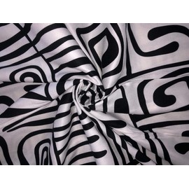 Rayon Twill White and Black Abstract Printed Fabric 58" Wide [[16309] RED