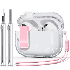 Clear Case for AirPods Pro 2nd Generation Case Cover with Cleaner Kit,【with Anti-Drop Lock】 Compatible for AirPod Gen 2 Charging Case (2023/2022) with Silicone Wrist Strap for Women - Clear Pink
