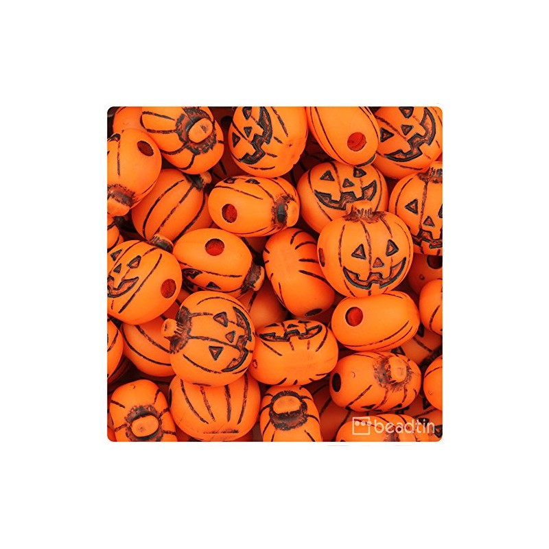 BeadTin Tangelo Antique 20mm Jack O Lantern Plastic Pony Beads