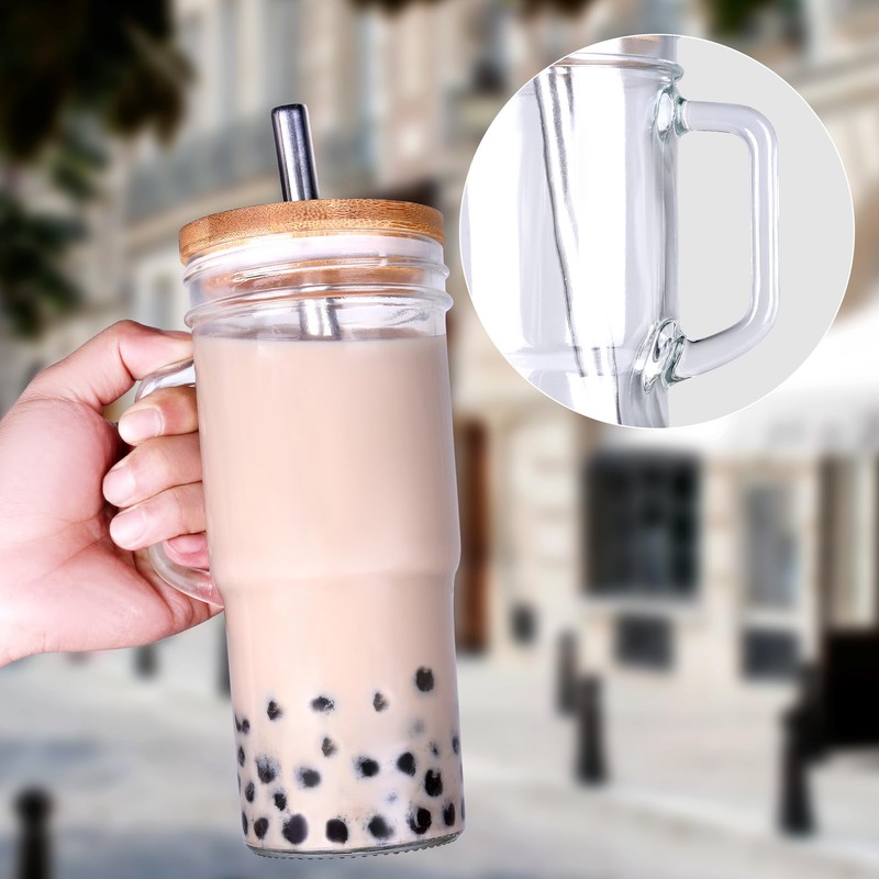 Glass Cup with handle - 24oz Tumbler glass cup with