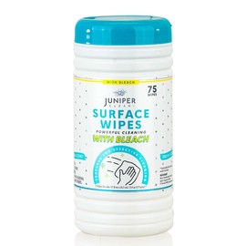Juniper CLEAN 1 Pack Surface Cleaning Wipes with Bleach, All-Purpose Cleaner for Bathroom, Kitchen, Office, 75 Count Canister, 7.5" x 7" Sheet, Fresh Scent, Lint Free & Durable