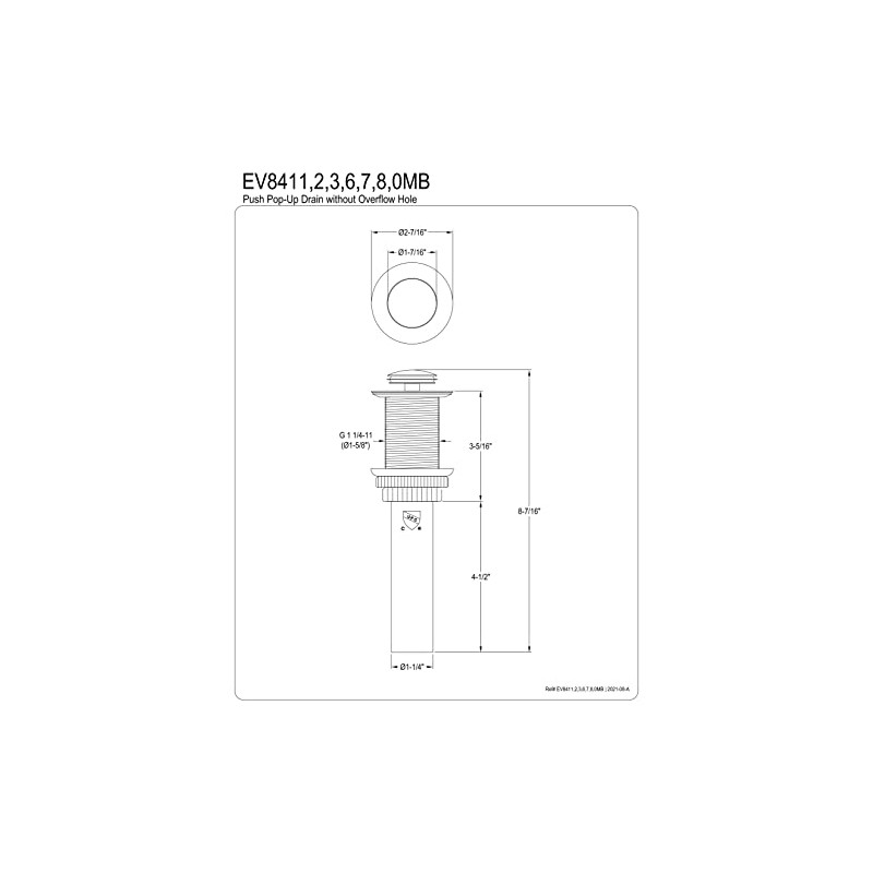 Kingston Brass EV8417 Coronet Push Pop-Up Bathroom Sink Drain Without