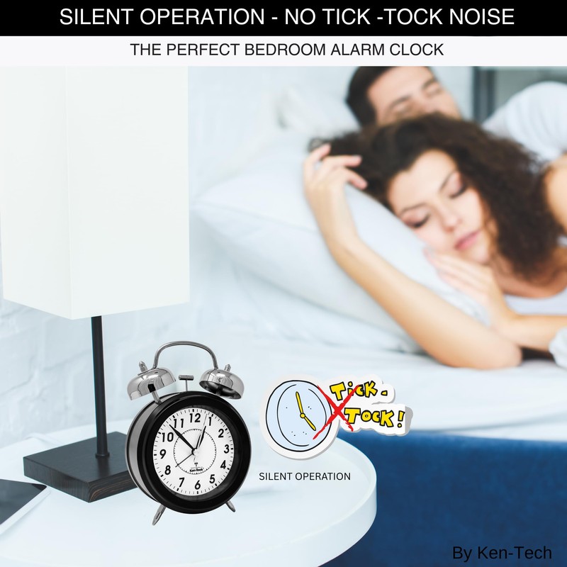 KEN-TECH Atomic Retro Twin Bell Alarm Clock Alarm Clocks for