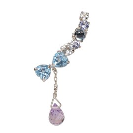 Four Leaf Clover: Ma767 K10 Dangling Earrings, For One Ear, 10K White Gold, Natural Stone, Amethyst, Blue Topaz, Aquamarine, Tanzanite, For Left Ear, Women's, Gemstone, Amethyst Aquamarine blue-topaz
