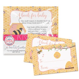 Amanda Creation Book Request Cards Bumble Bee Girl Bring a Book Insert Request for Baby Shower - 20 2.5 by 4 Inch Double Sided Gift Tags, Made in the USA