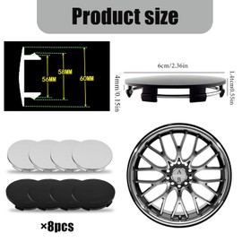 Xmart Set of 8 Car Hub Caps OD 60 mm ID 56 mm Car Wheel Hub Caps Set ABS Wheel Hub Caps Black Hub Caps Universal Wheel Hub Caps Silver Rim Caps Hub Cover