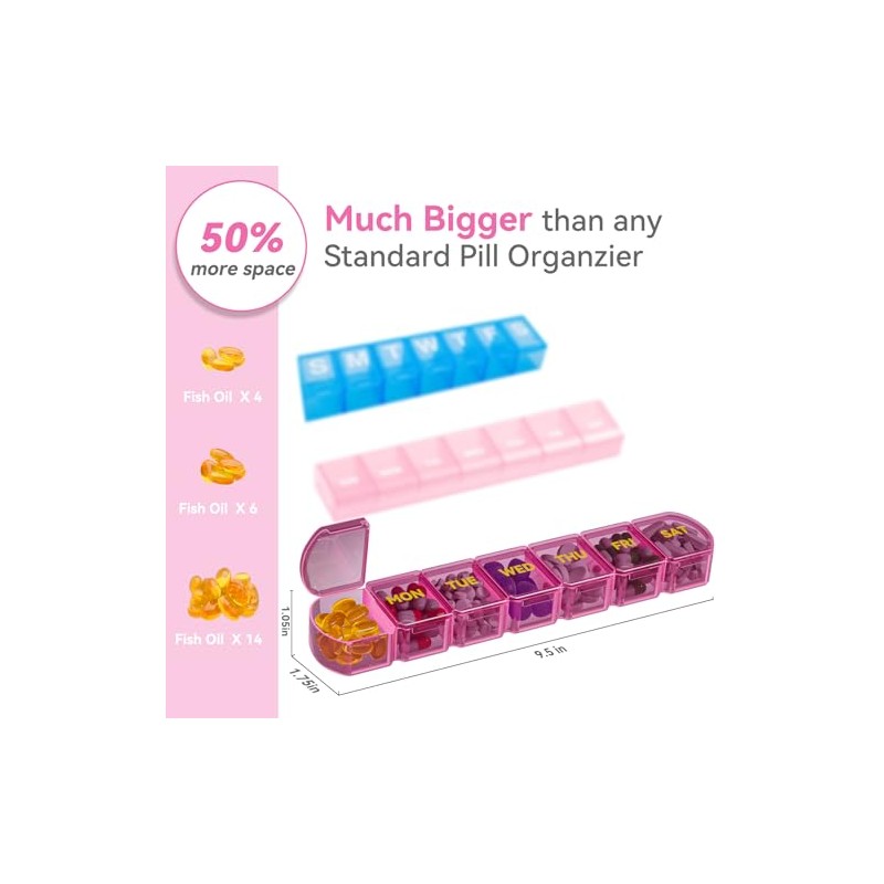 Large Pill Organizer Weekly - Supplement Organizer with Easy-Open Design