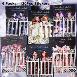 AuriicLeaf Elegant Girl PET Sticker Set, 120PCS Vintage Fashion Girl Stickers with Silver Accents for Scrapbooking Journaling DIY Crafts Art Supplies