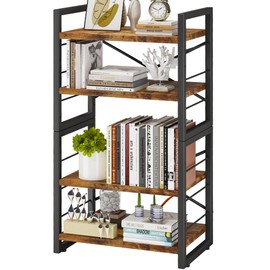 Homeiju Bookshelf, Dorm Desk Hutch, Desk Shelf Organizer, 4 Tier Stackable Bookcase, Adjustable Industrial Book Shelf Storage Organizer for Desktop, Living Room, Bedroom, Office,Rustic Black and Brown