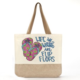 Summer Beach Bag for Women, Large Beach Tote Bag, Ocean Lover Aesthetic Shoulder Bags, Mom Gifts from Daughter Son, Vacation Travel Shopping Reusable Grocery Bags - Life is better in flip flops