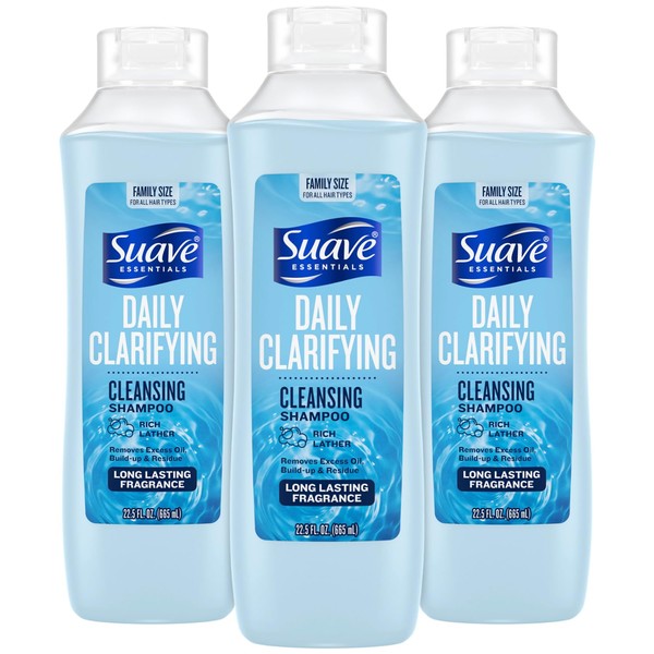 Suave Clarifying Shampoo, Family-Size 3-Pack – pH-Balanced & Hypoallergenic Daily
