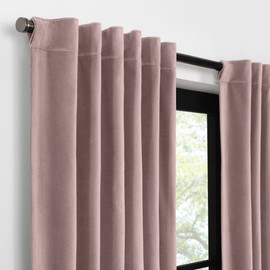 Eclipse Luxury Cotton Velvet 100% Blackout Rod Pocket Back Tab 96" x 50" Curtain Window Panel in Dusty Rose
