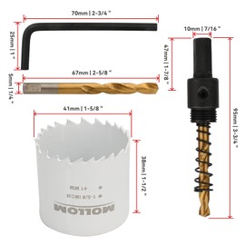 Mollom (41 mm | 1-5/8 inch) HSS M42 with 8% Cobalt Bi-Metal Hole Saw with 2 Pilot Drills & Holder, Smooth Cut for PVC, Drywall, Wood, Plastic, Plasterboard, Rubber Projects