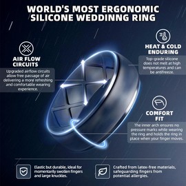 Egnaro Inner Arc Ergonomic Breathable Design, Silicone Rings Mens with Half Sizes, 1/4/5/6/7 Rubber Wedding Bands, 10mm Wide-2.5mm Thick