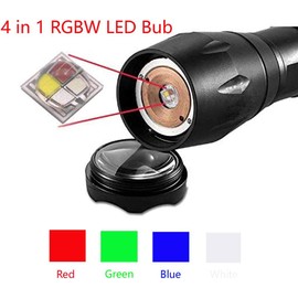 WAYLLSHINE 4 in 1 Multicolor Flashlight, Single Mode White, Red, Green, Blue Light, LED Flashlight for Outdoor Activities