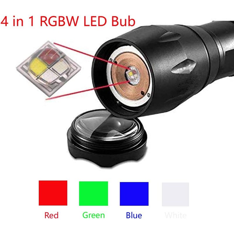 WAYLLSHINE 4 in 1 Multicolor Flashlight, Single Mode White, Red,