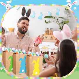 Silkfly 48 Pieces Easter Bunny Gift Bags Bulk Easter Kraft Gift Bags with Handle Easter Treat Bags Bunny Candy Goodies Bags Easter Party Favor Bags for Easter Party Supplies Decoration