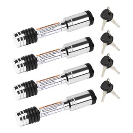 METOWARE Chrome Trailer Hitch Lock, 5/8" Dia Barbell-Style Locking Hitch Pin, Towing Hitch Receiver Lock with Anti-Rattle, Fits 2" Receiver Tubes, Class III & IV Hitch Receivers (4 Pack Keyed Alike)
